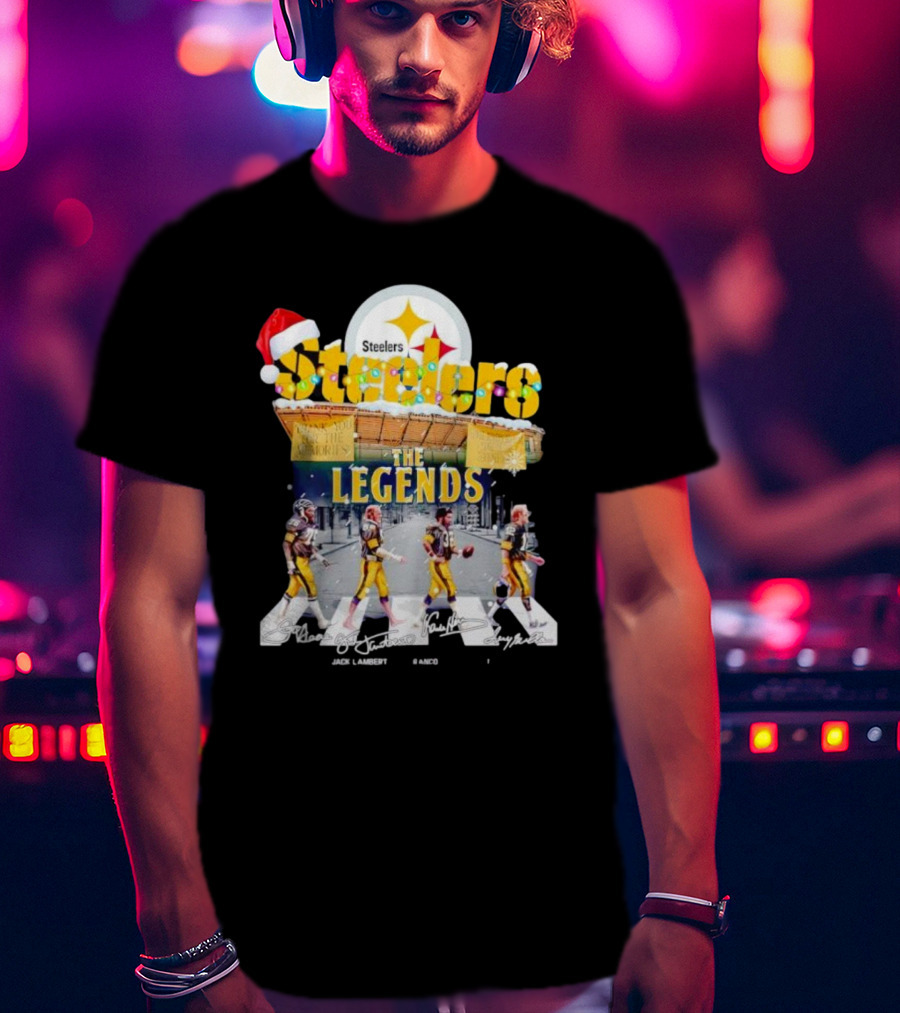 Steelers The Legends Abbey Road Joe Greene Jack Lambert Christmas Signatures T-Shirt