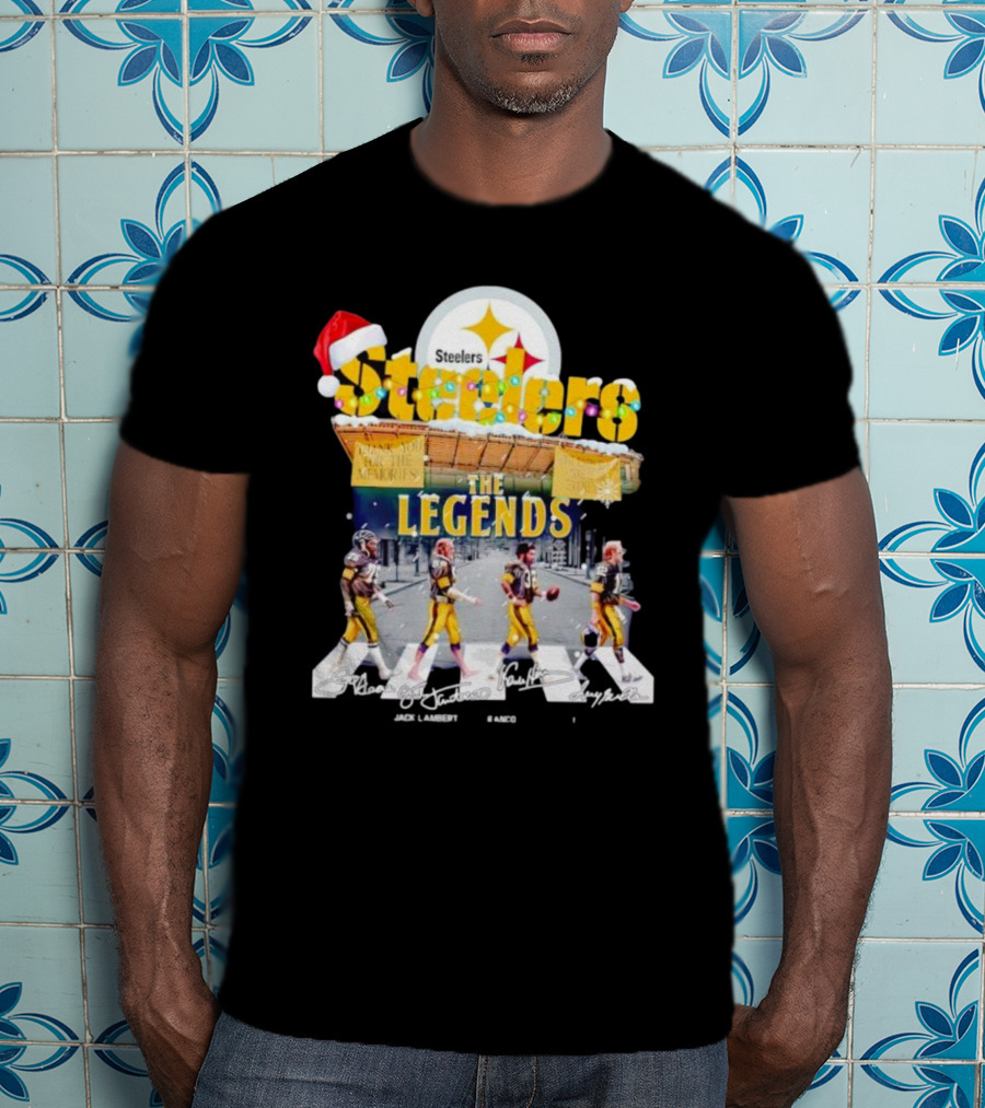 Steelers The Legends Abbey Road Joe Greene Jack Lambert Christmas Signatures T-Shirt