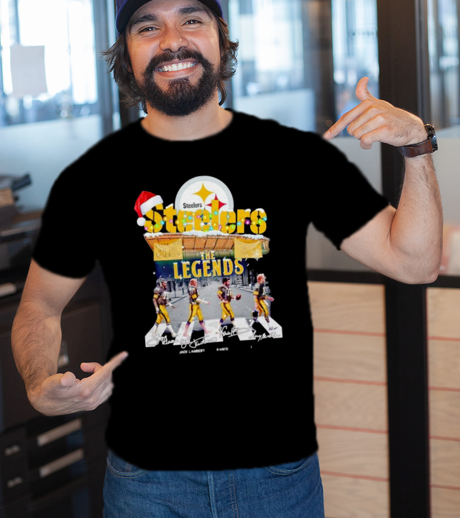 Steelers The Legends Abbey Road Joe Greene Jack Lambert Christmas Signatures T-Shirt