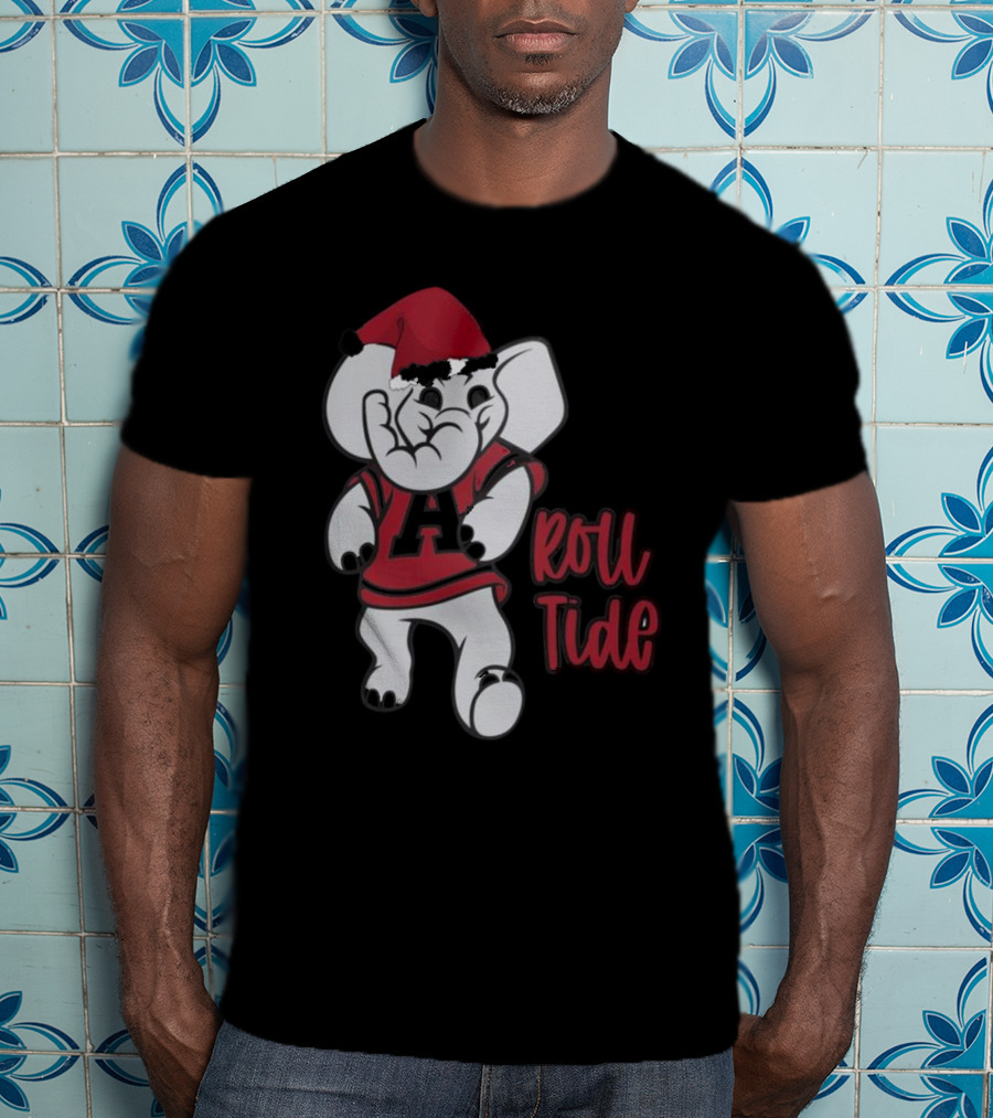 Alabama Crimson Tide Roll Tide Christmas Elephant Santa Hat T-Shirt