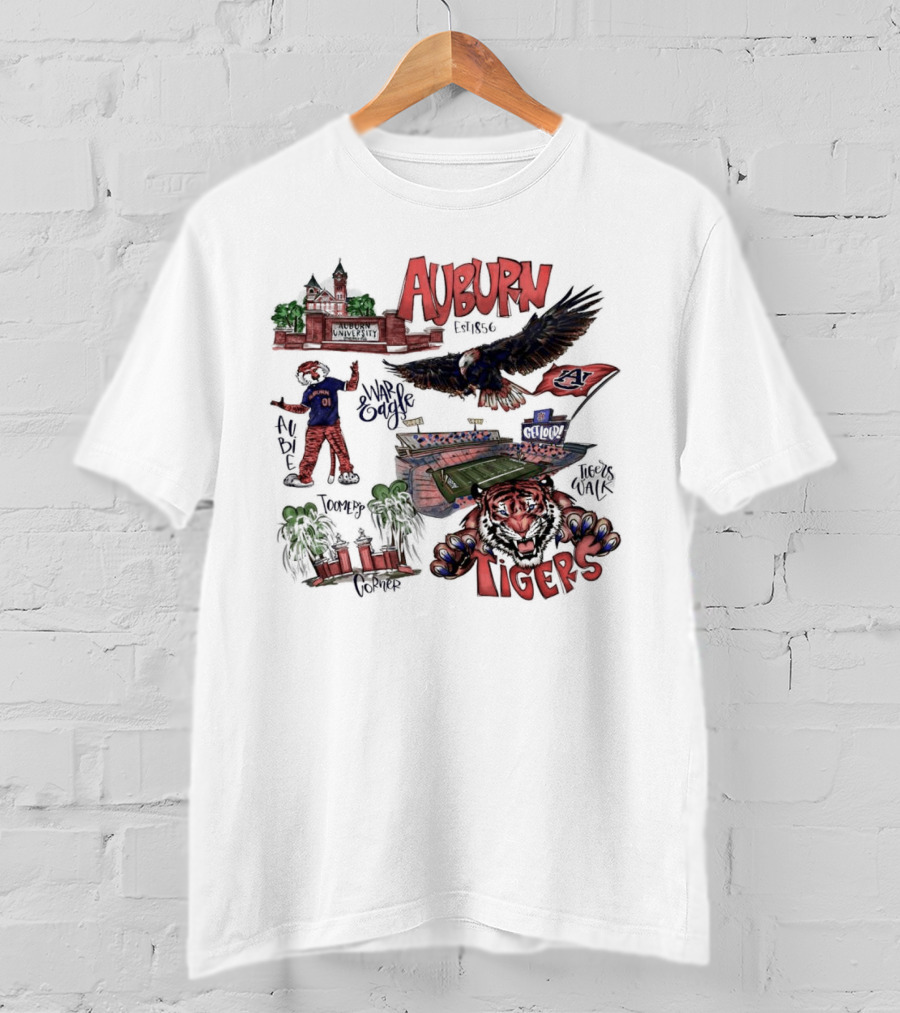 Auburn Tigers Toomer's Corner War Eagle Aubie Mascot Est 1856 Football Stadium T-Shirt