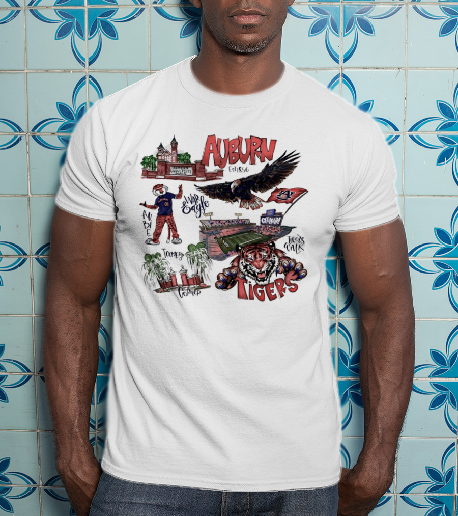 Auburn Tigers Toomer's Corner War Eagle Aubie Mascot Est 1856 Football Stadium T-Shirt