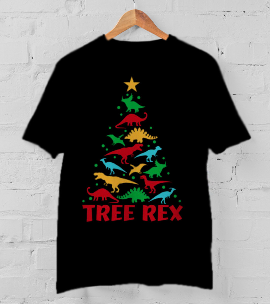 Tree Rex Dinosaur Christmas Tree With Colorful Dinosaurs T-Shirt