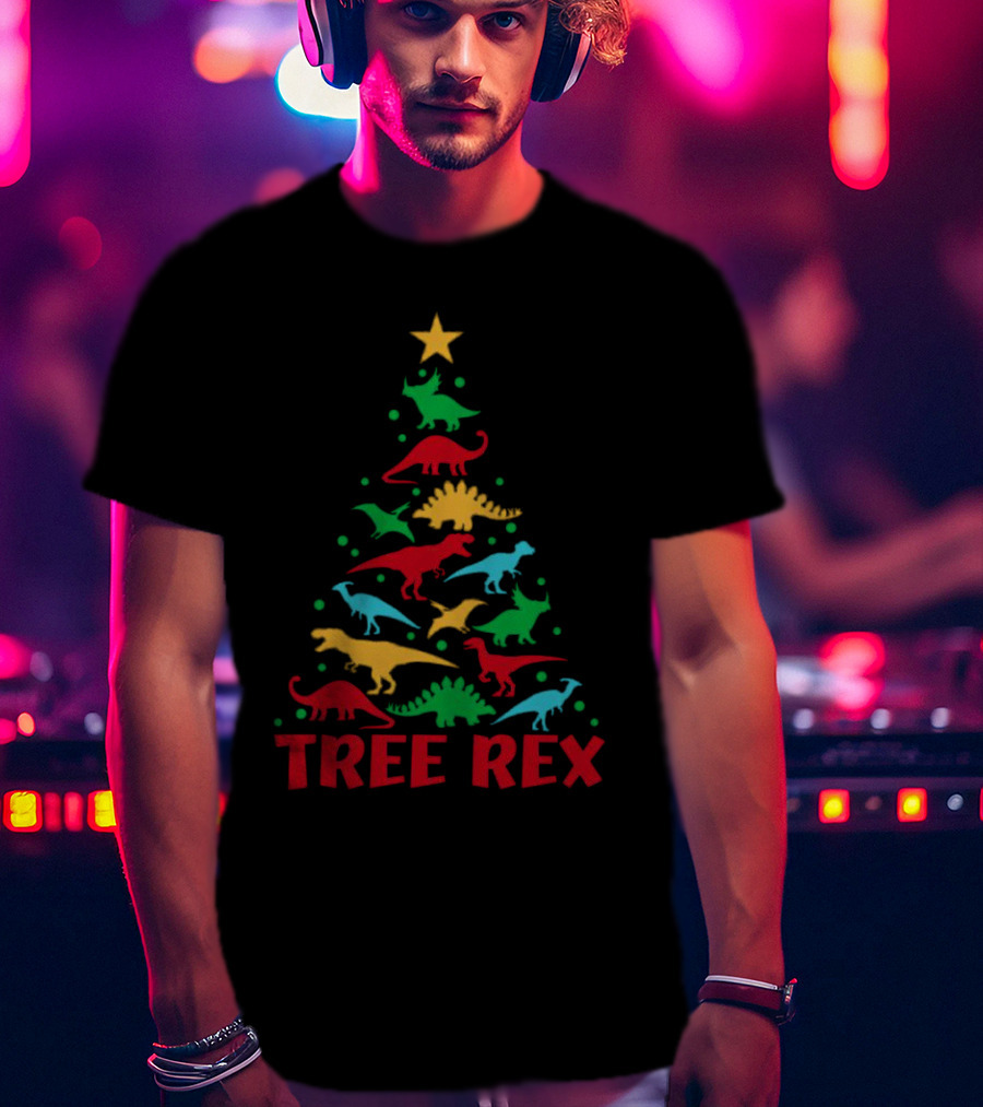 Tree Rex Dinosaur Christmas Tree With Colorful Dinosaurs T-Shirt