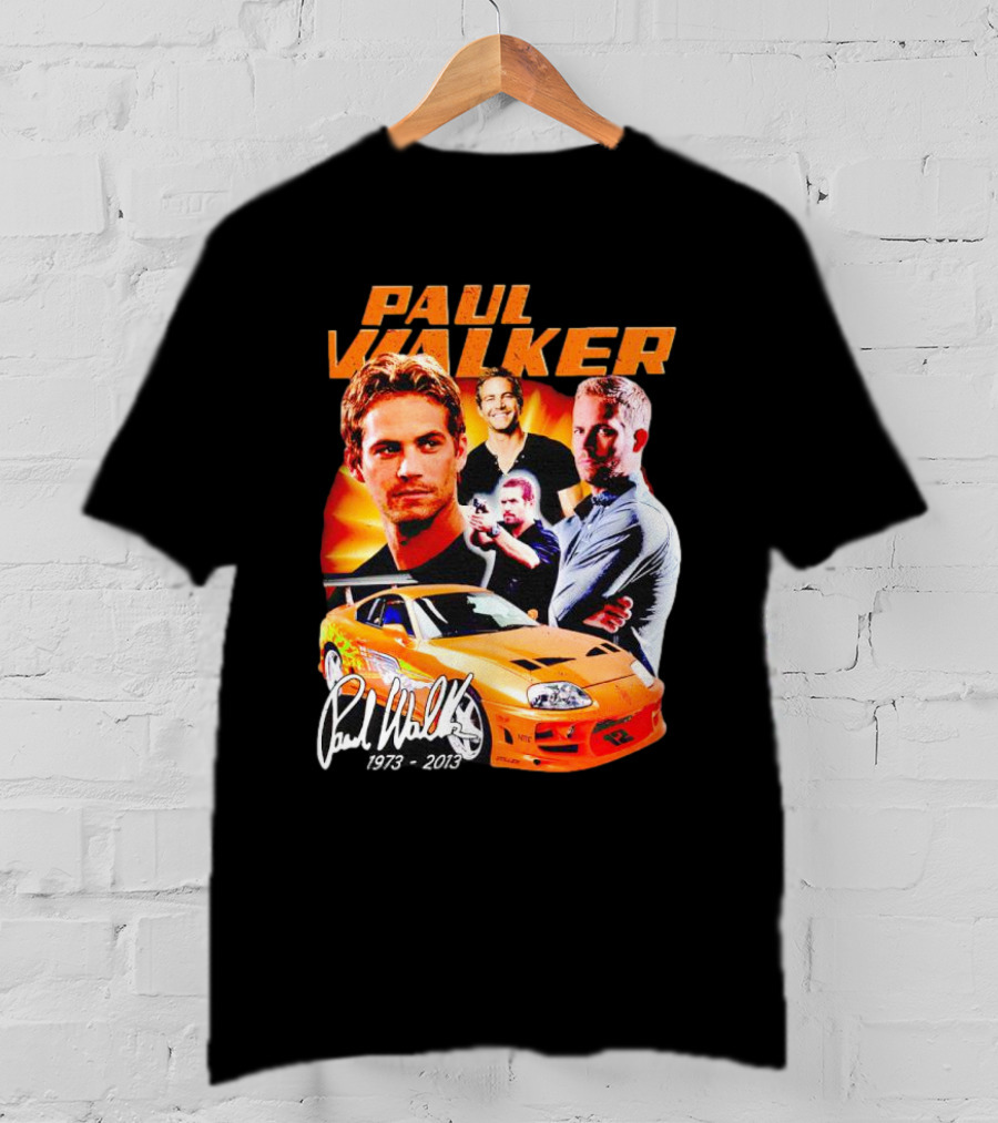Paul Walker 1973-2013 Collage Signature Orange Car T-Shirt