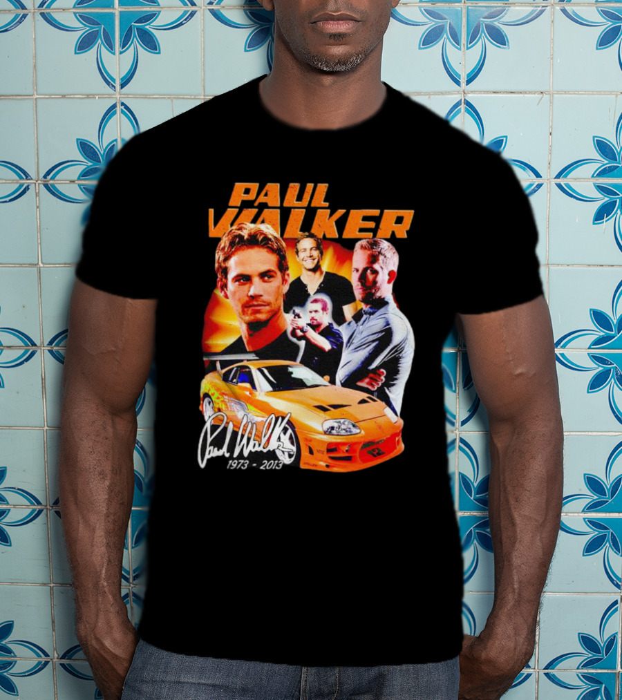 Paul Walker 1973-2013 Collage Signature Orange Car T-Shirt