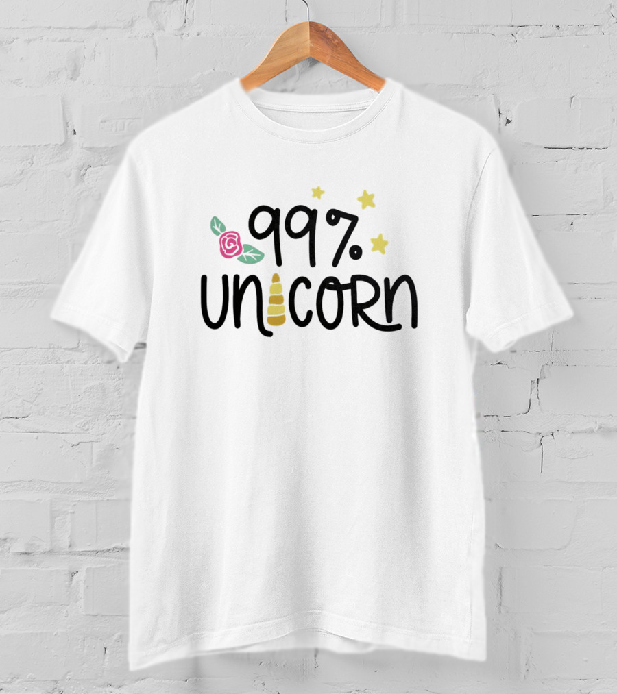99 Percent Unicorn With Stars And Rose Elements T-Shirt