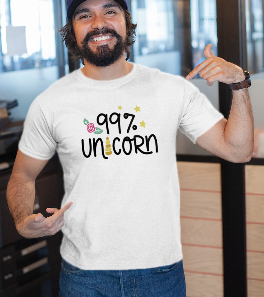 99 Percent Unicorn With Stars And Rose Elements T-Shirt