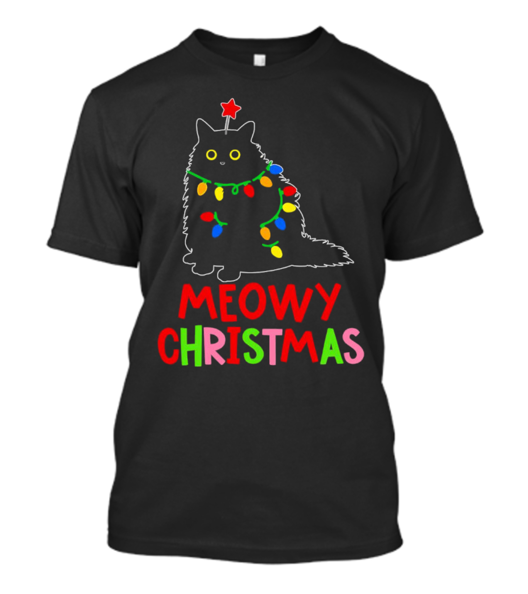 Meowy Christmas Black Cat With Lights T-Shirt