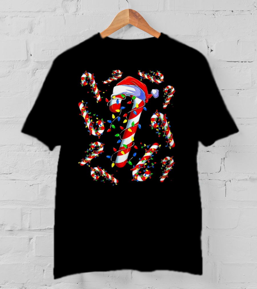Candy Cane Santa Christmas Funny Xmas Lights Festive Decor T-Shirt