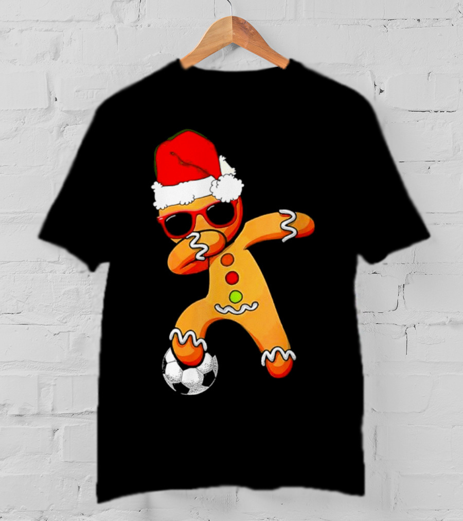 Christmas Dabbing Gingerbread Santa Hat Soccer Ball T-Shirt