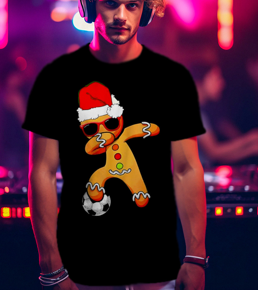 Christmas Dabbing Gingerbread Santa Hat Soccer Ball T-Shirt