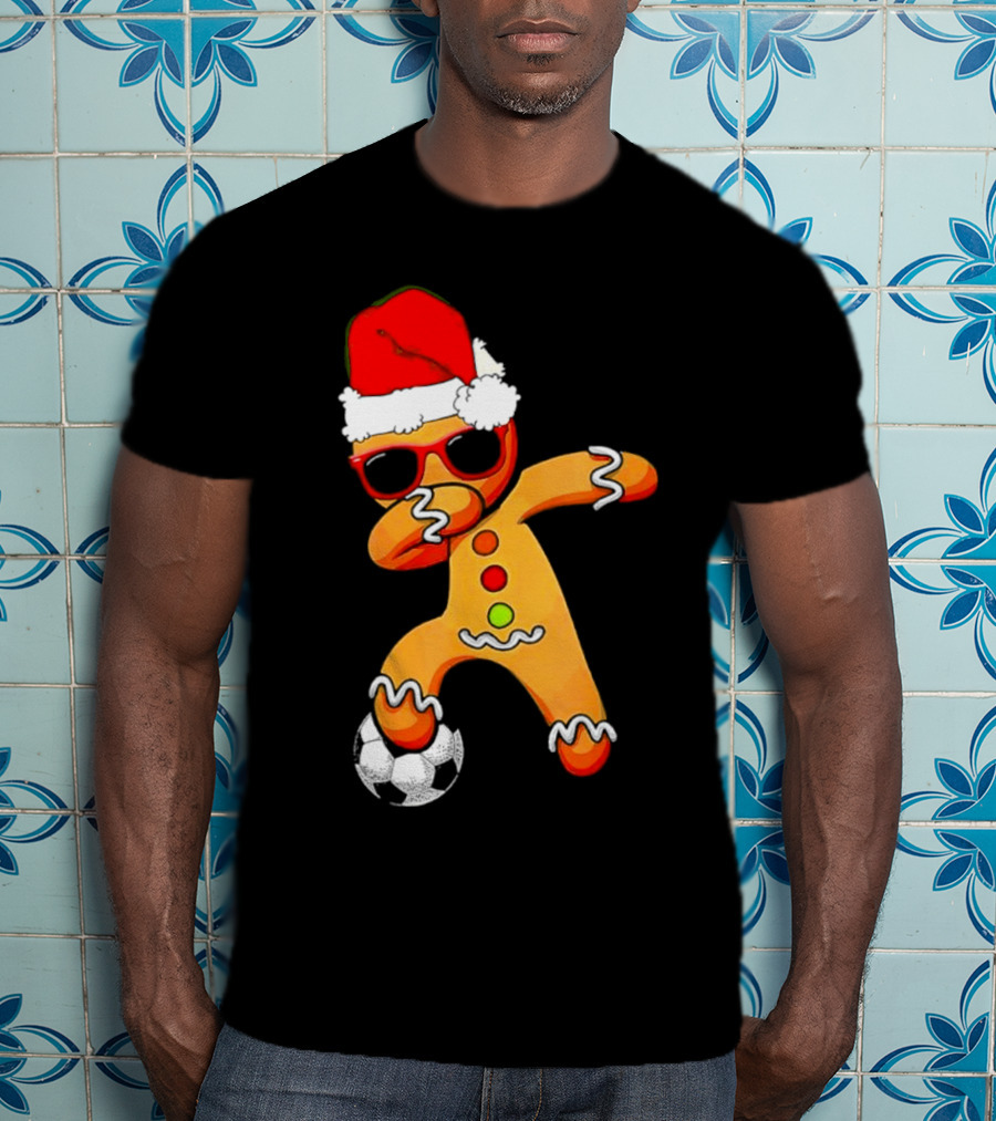 Christmas Dabbing Gingerbread Santa Hat Soccer Ball T-Shirt