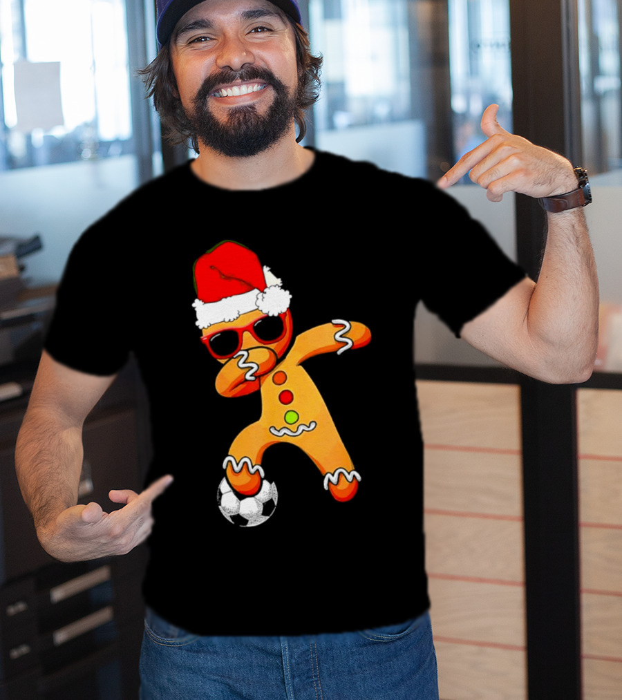 Christmas Dabbing Gingerbread Santa Hat Soccer Ball T-Shirt