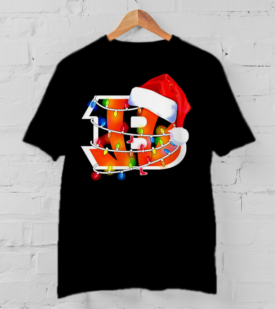 Cincinnati Bengals Christmas Lights Santa Hat Logo Holiday Football T-Shirt