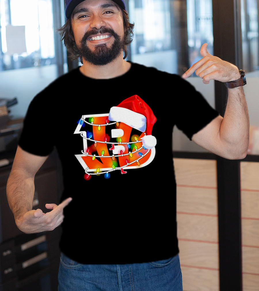 Cincinnati Bengals Christmas Lights Santa Hat Logo Holiday Football T-Shirt