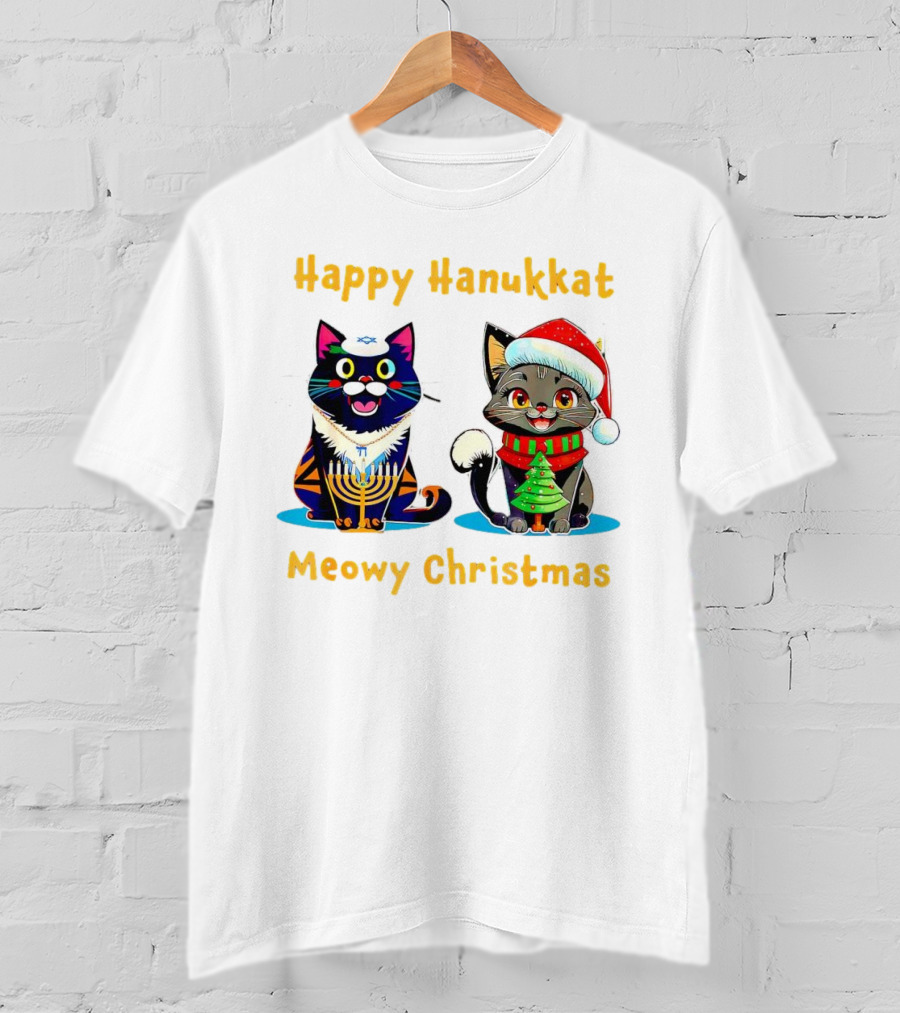 Happy Hanukkat Meowy Christmas Cats In Festive Holiday Attire T-Shirt