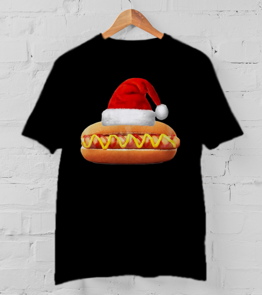 Santa Hat Hot Dog Christmas Family Dinner T-Shirt