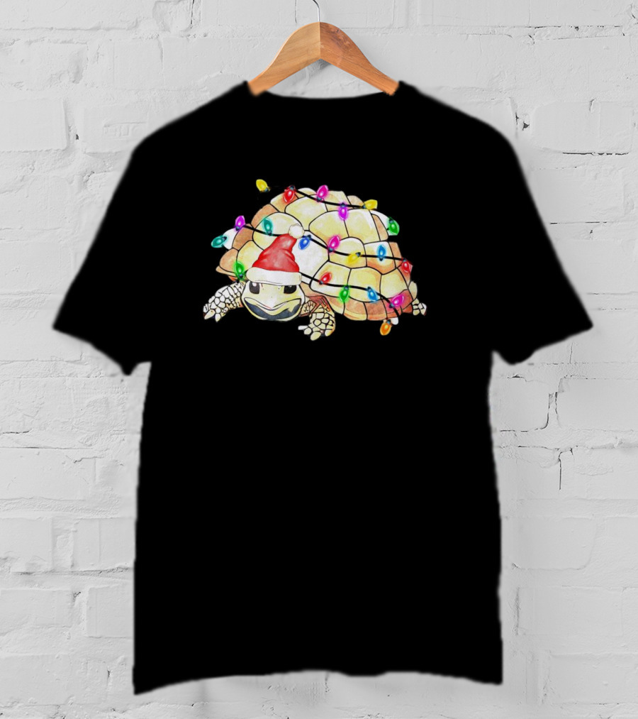 Santa Turtle Wrapped In Colorful Christmas Lights T-Shirt