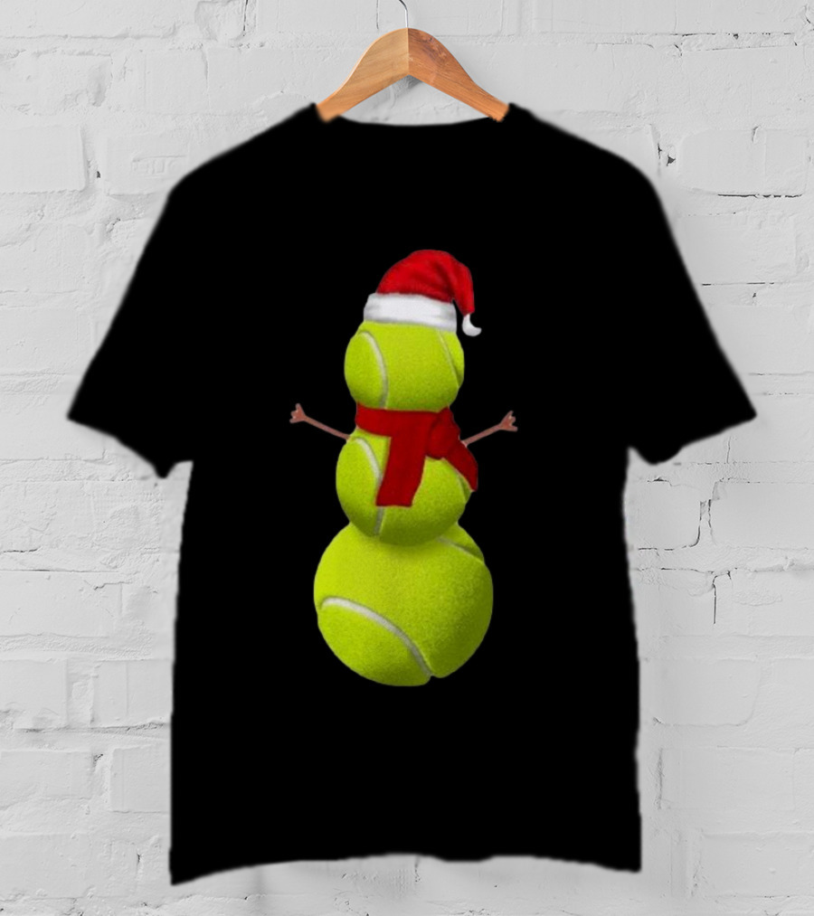Tennis Ball Snowman With Santa Hat And Scarf Merry Christmas T-Shirt