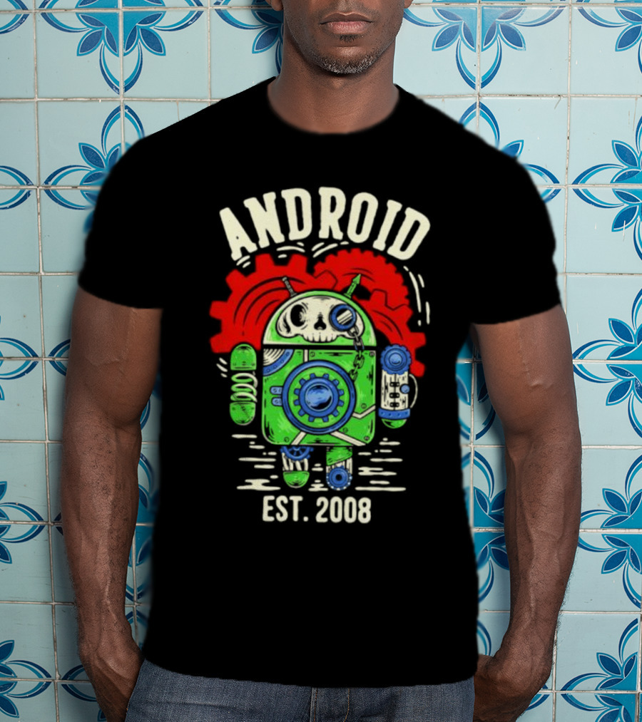Android Steampunk Robot Skull Gear EST. 2008 T-Shirt