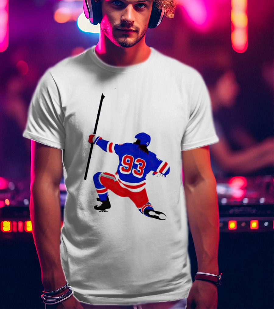 Mika Zibanejad Number 93 Hockey Celebration Iconic Bowing Pose T-Shirt