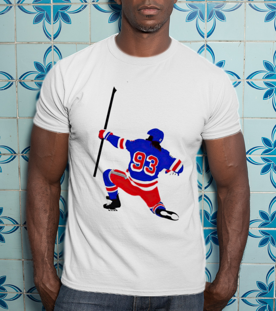 Mika Zibanejad Number 93 Hockey Celebration Iconic Bowing Pose T-Shirt