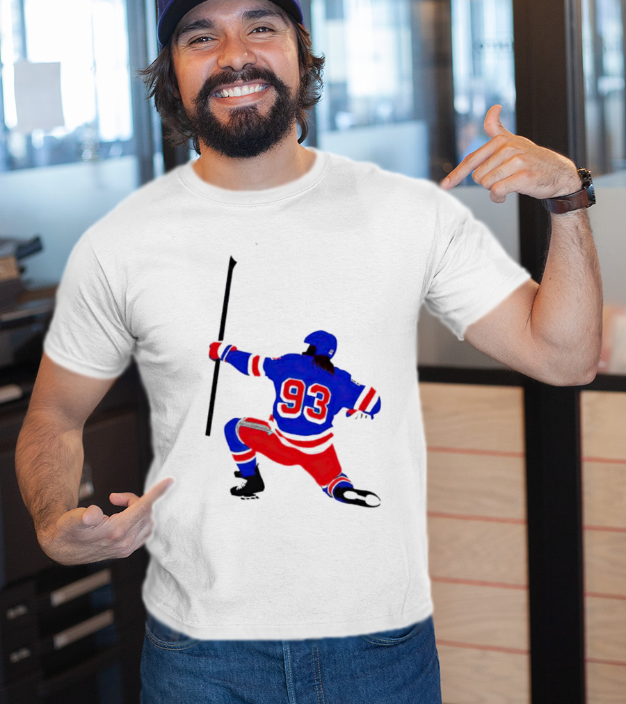 Mika Zibanejad Number 93 Hockey Celebration Iconic Bowing Pose T-Shirt