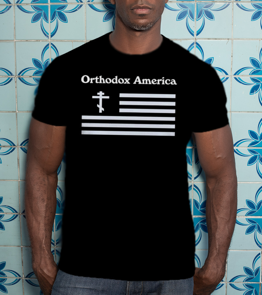 Orthodox America Flag Cross Patriotic Reflection T-Shirt