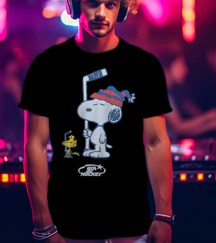 Snoopy Woodstock Peanuts USA Hockey T-Shirt
