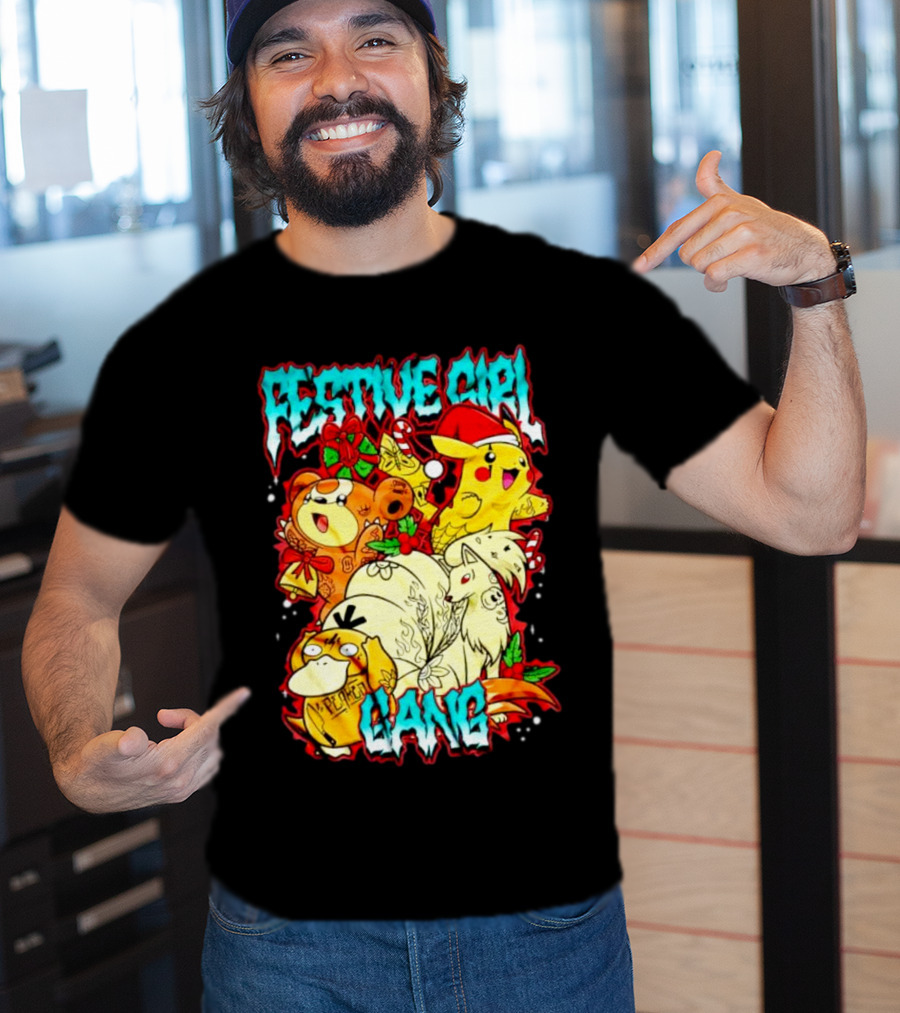 Festive Girl Gang Pokémon Pikachu Psyduck Clefairy Vulpix Christmas T-Shirt