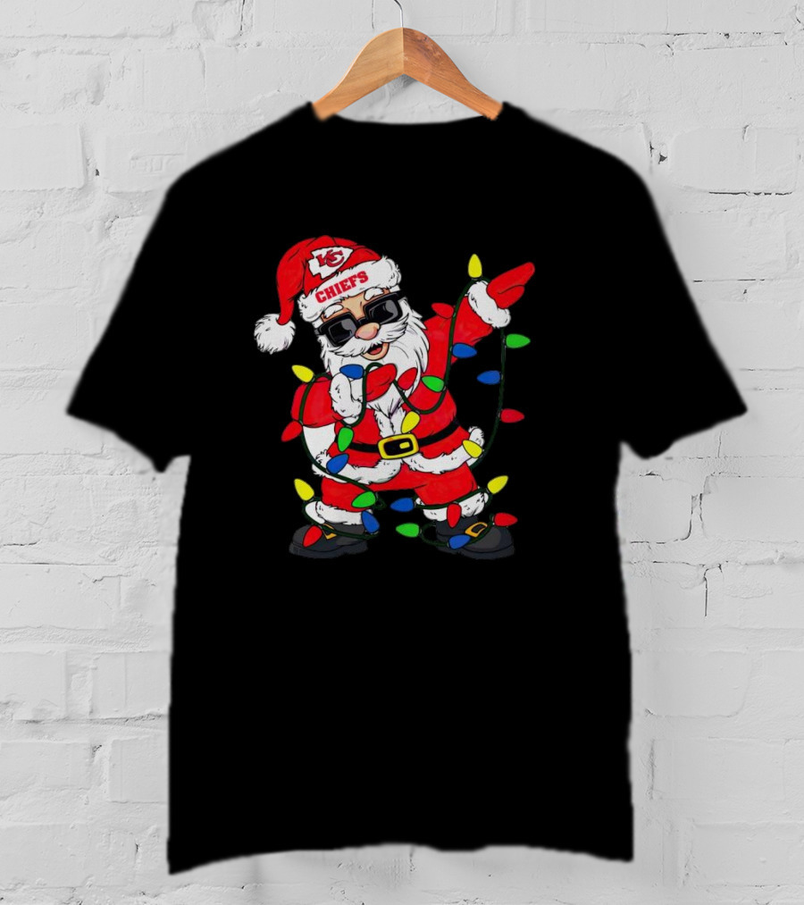 Santa Dabbing Kansas City Chiefs Christmas Lights T-Shirt