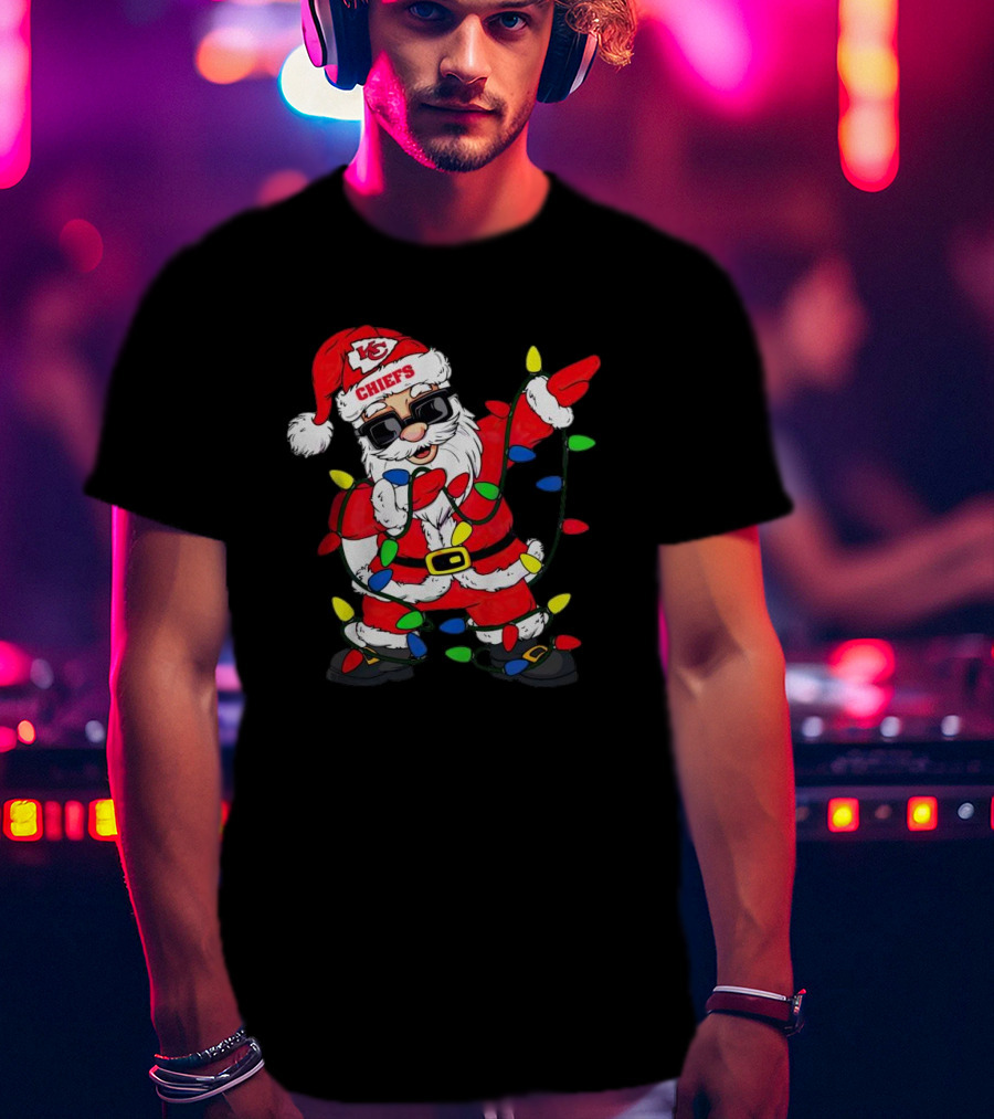 Santa Dabbing Kansas City Chiefs Christmas Lights T-Shirt