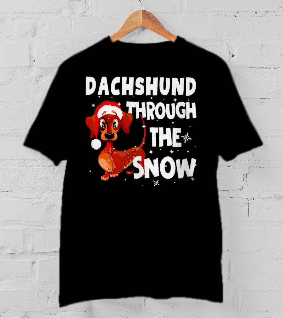 Dachshund Through The Snow Christmas Santa Dog With Lights T-Shirt