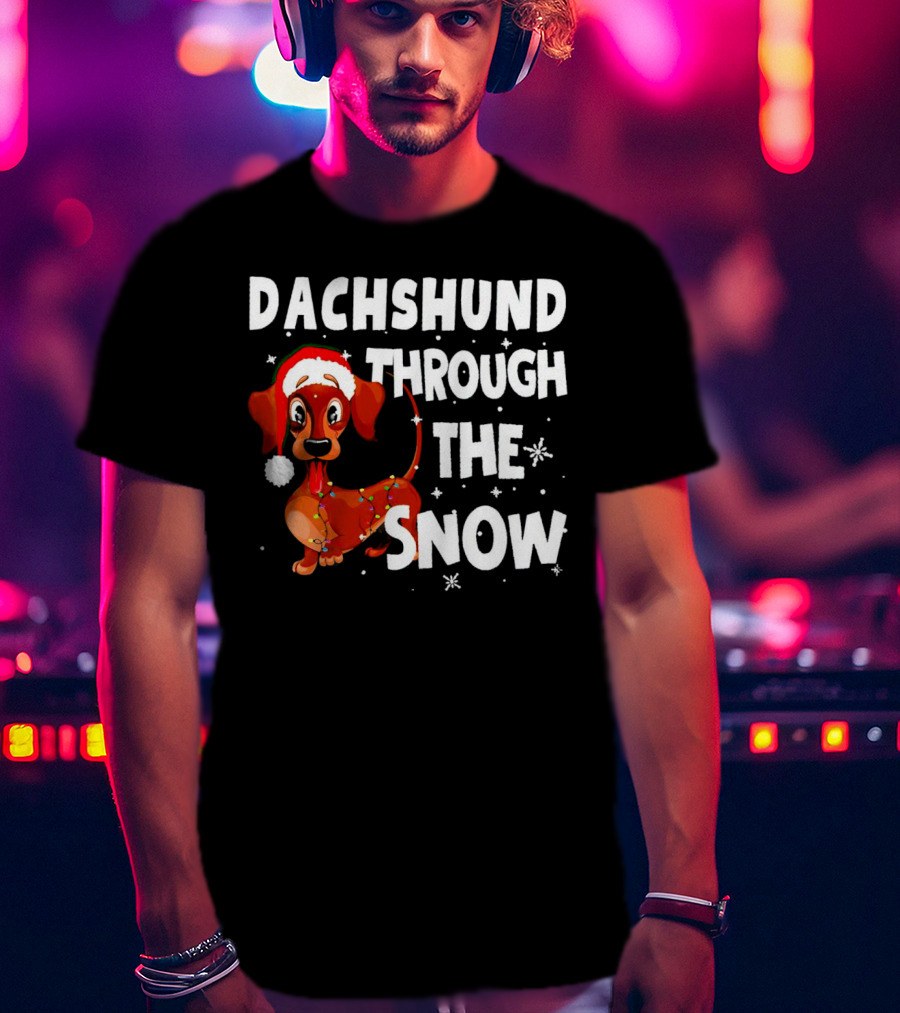 Dachshund Through The Snow Christmas Santa Dog With Lights T-Shirt