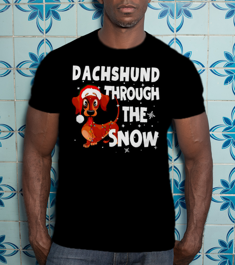 Dachshund Through The Snow Christmas Santa Dog With Lights T-Shirt
