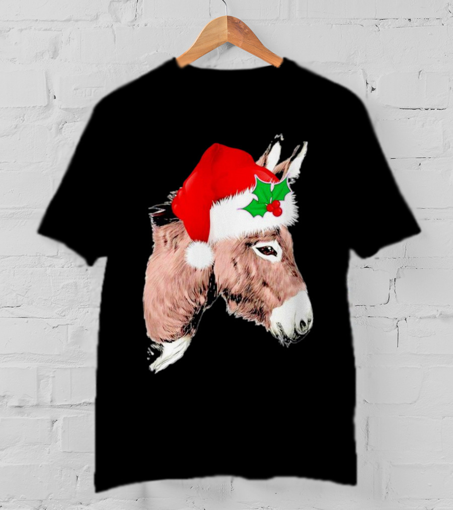 Santa Donkey Festive Hat Christmas Hollys T-Shirt