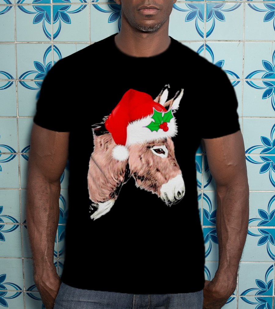 Santa Donkey Festive Hat Christmas Hollys T-Shirt