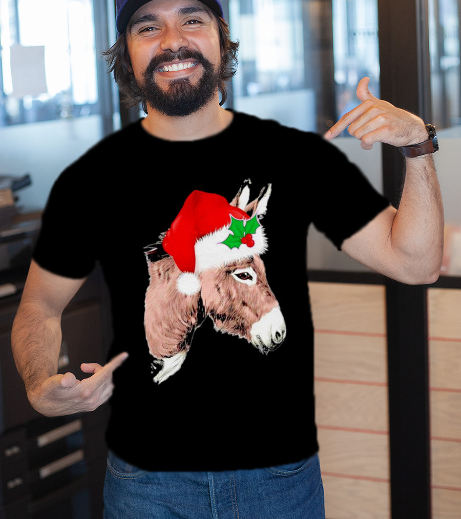 Santa Donkey Festive Hat Christmas Hollys T-Shirt