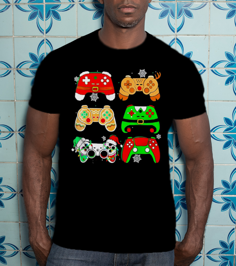 Santa Elf Gaming Controllers Christmas Gamer Holiday T-Shirt