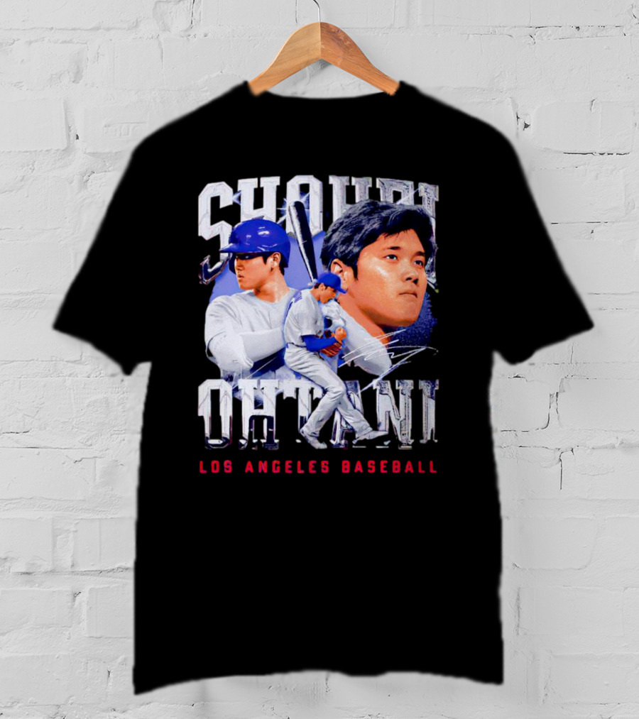 Shohei Ohtani Los Angeles Baseball Player Portrait And Action Scene T-Shirt