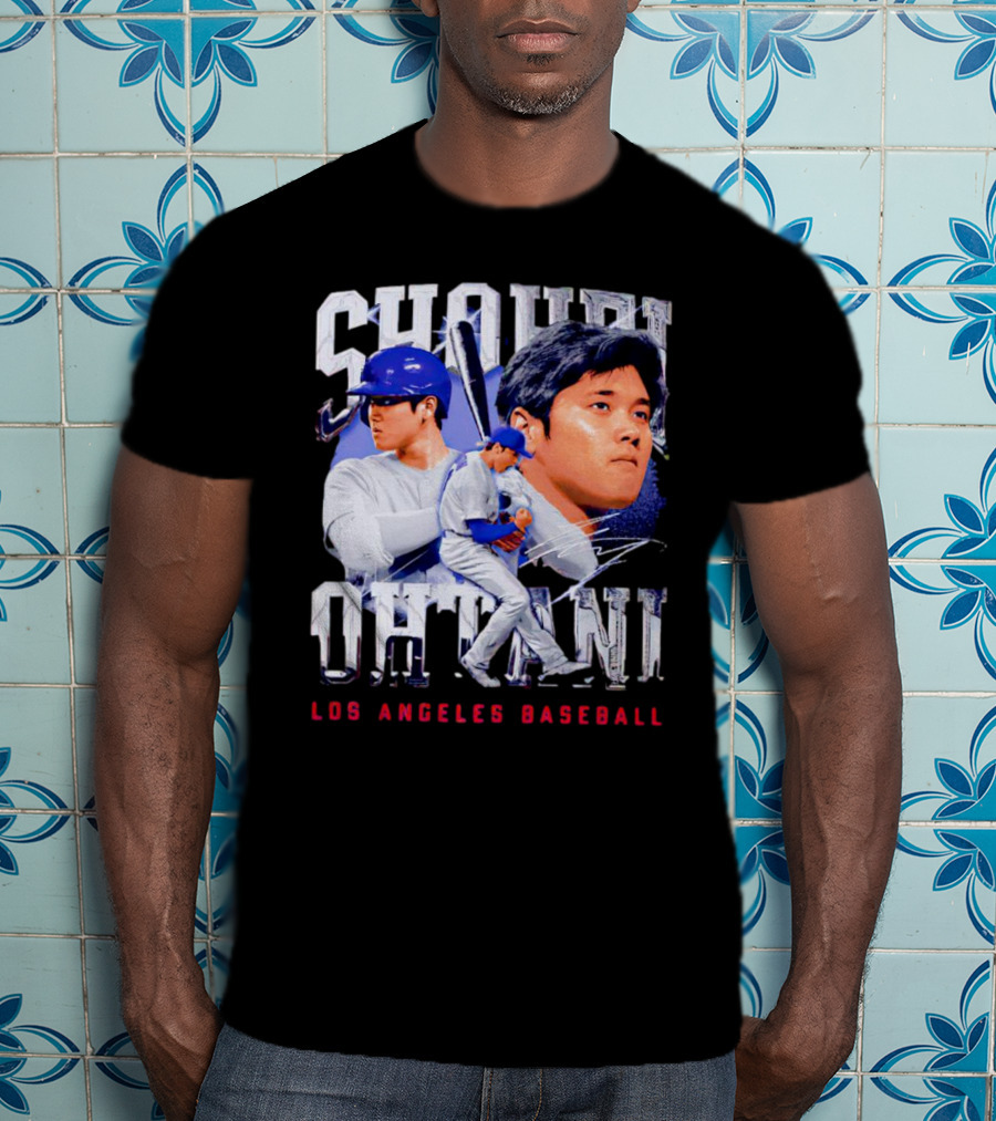 Shohei Ohtani Los Angeles Baseball Player Portrait And Action Scene T-Shirt
