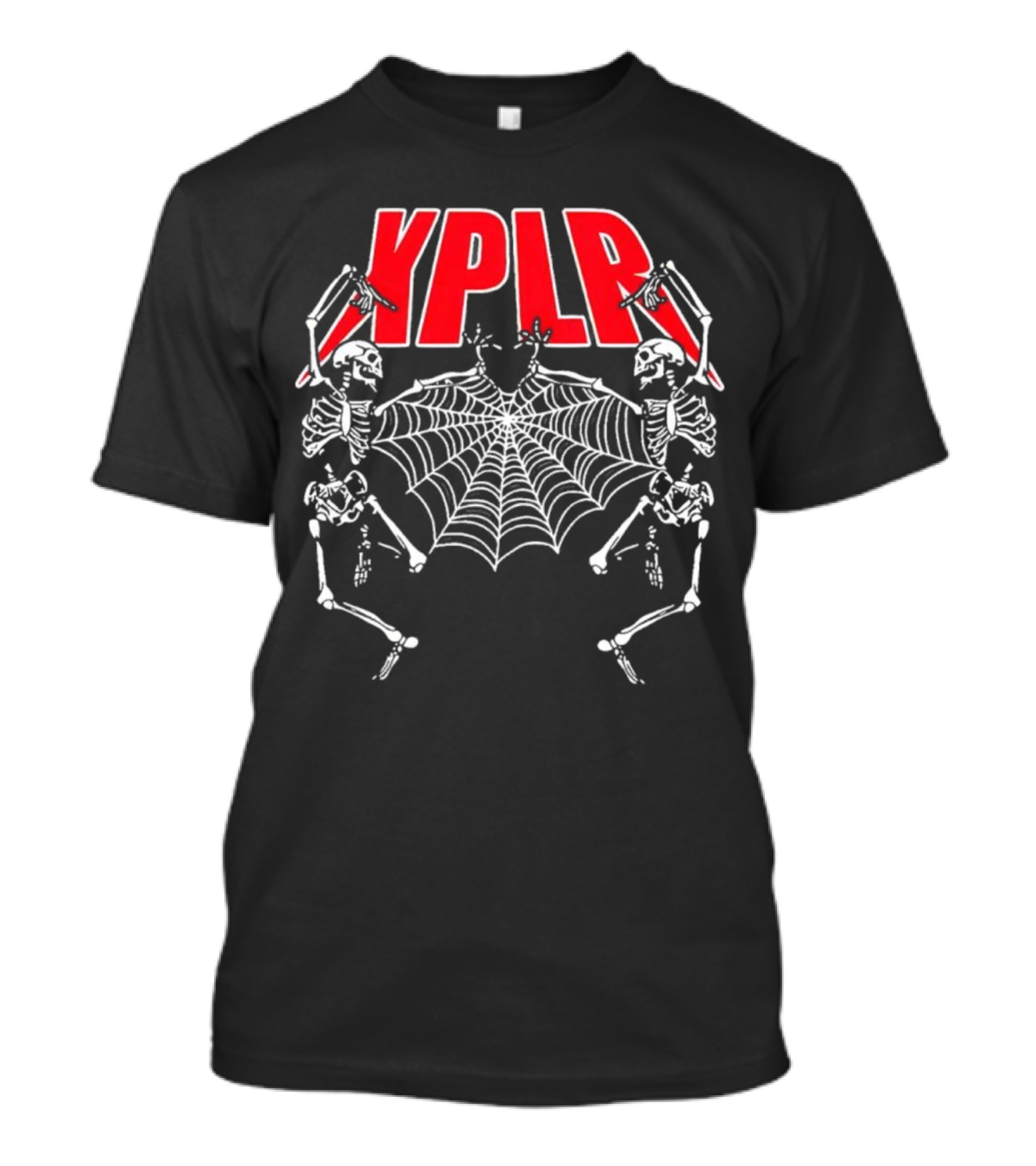 XPLR Skeletons With Holiday Web And Drumming Sticks T-Shirt