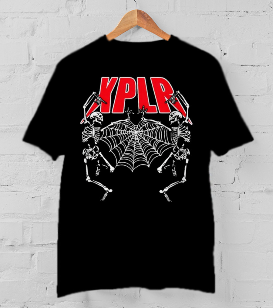 XPLR Skeletons With Holiday Web And Drumming Sticks T-Shirt