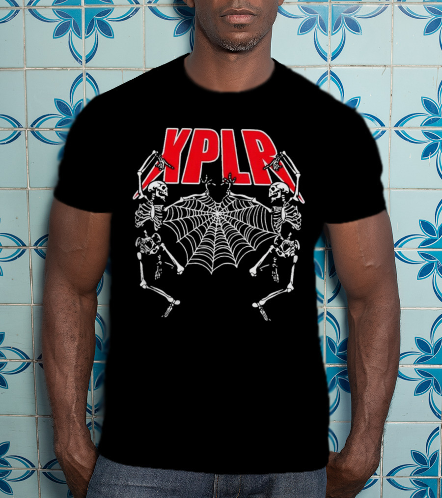 XPLR Skeletons With Holiday Web And Drumming Sticks T-Shirt