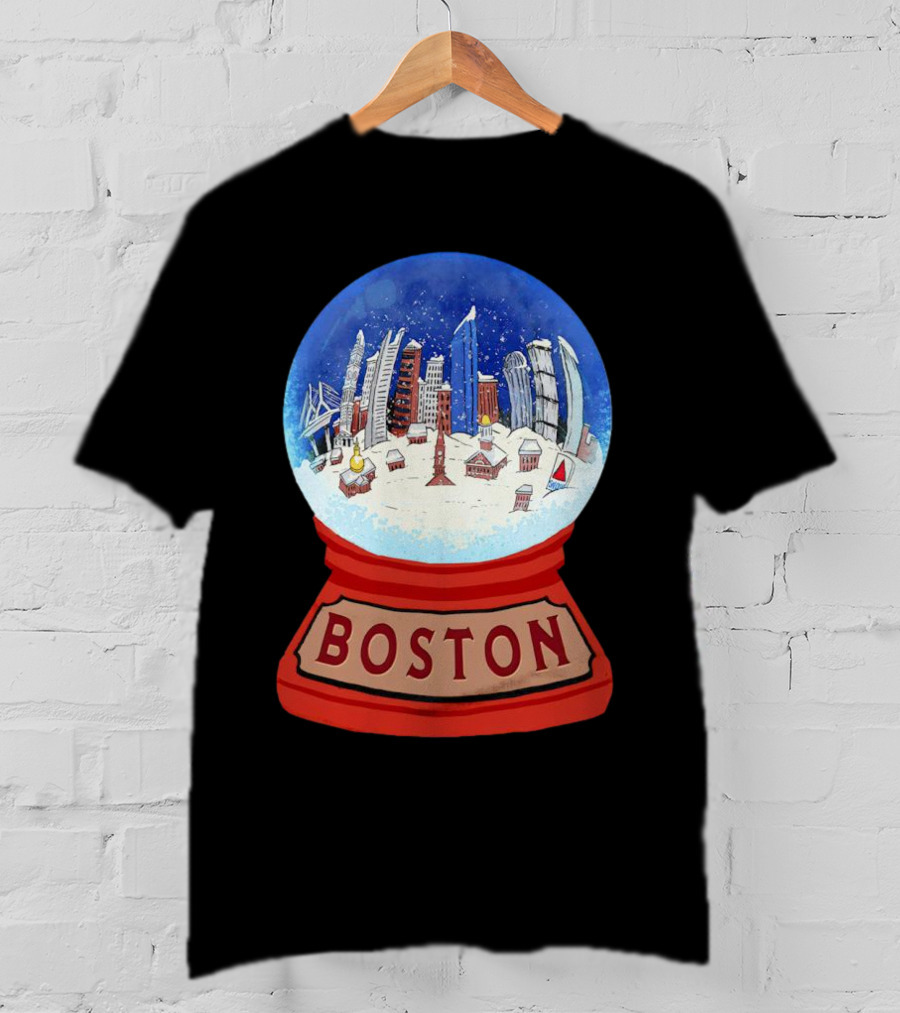 Boston Cityscape Snow Globes Christmas Holiday Scene T-Shirt