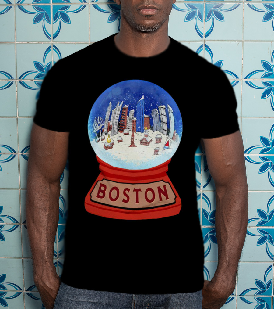 Boston Cityscape Snow Globes Christmas Holiday Scene T-Shirt