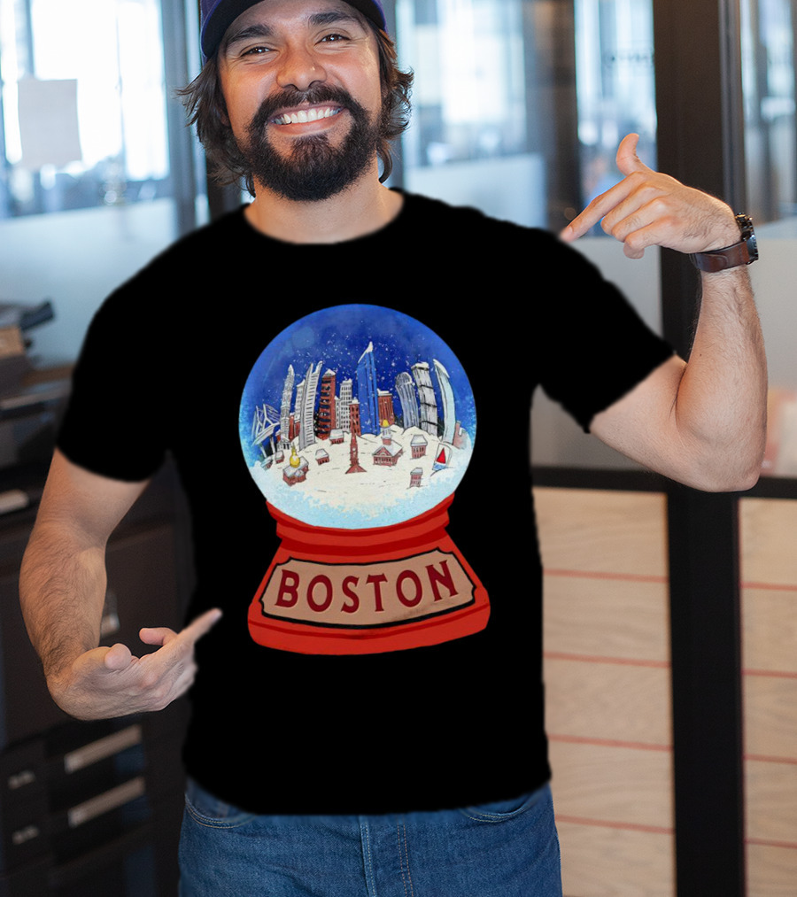 Boston Cityscape Snow Globes Christmas Holiday Scene T-Shirt