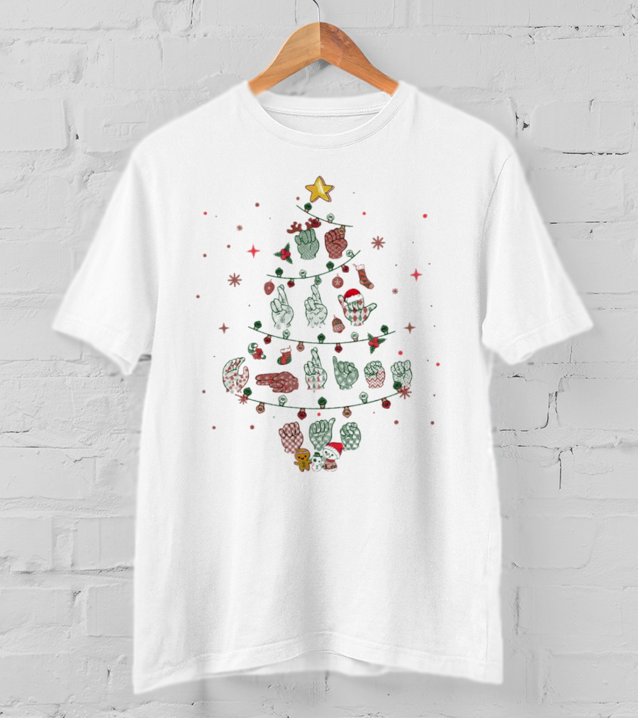 Gesture Christmas Tree Made Of Festive Hand Signs And Ornaments T-Shirt