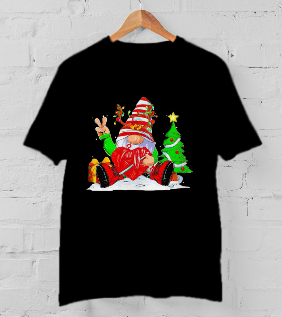 Gnome Love Peace Christmas Crochet Yarn Tree T-Shirt